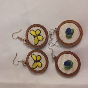 2 pair hand embroidered earrings